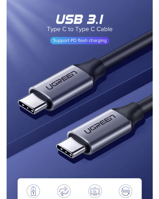 UGREEN USB 3.1 Type C Male Cable 1.5m (Gray) 50751