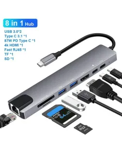 Connector(181) Type-C 8 in 1 / USB 3.0/ HDMI / Network/ USB-C/ Card Reader